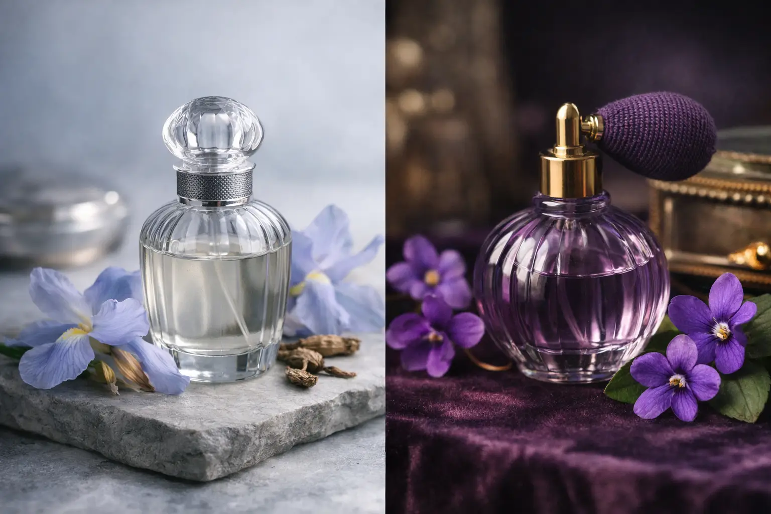 Iris et violette en parfumerie